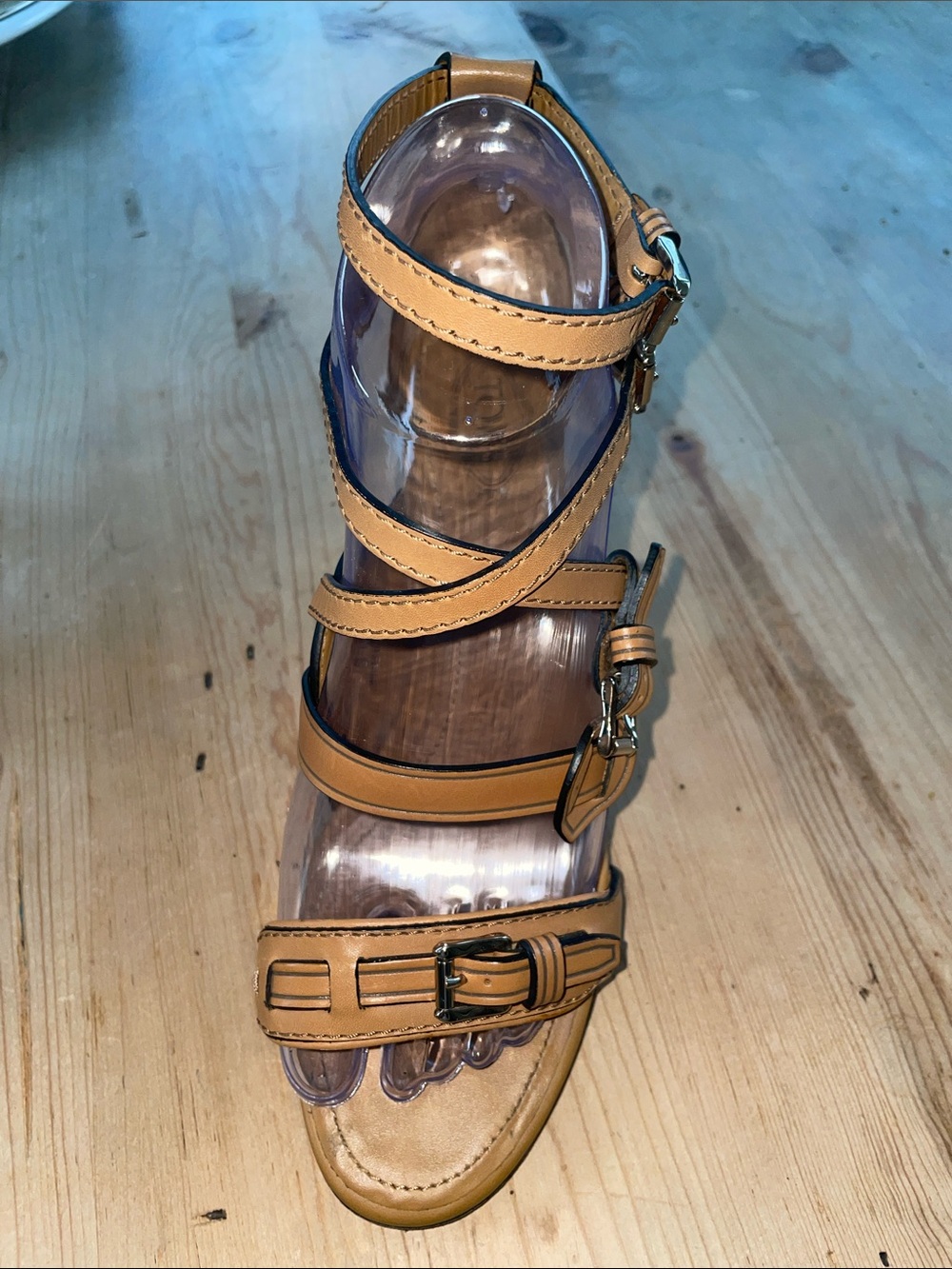 Tod's Italian Cognac Leather Multi-Strap Caged Buckle Sandals
